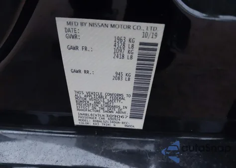 2020 Nissan Altima Sr Fwd z USA, uszkodzony, nr VIN 1N4BL4CV3LN309067